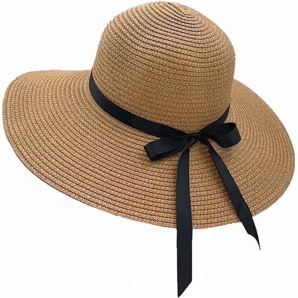 HUGERSTONE Sonnenhut Strohhut, Sonnenhut Damen Faltbar, Sommerhut Strandhut mit Bogenkante (1-St) Strohhut damen mit Zierband, Maximaler Kopfumfang 60 cm, Einhe