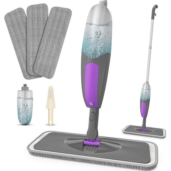 HUGERSTONE Sprühwischer Wischmopp mit 550ml Wassertank, Bodenwischer mit Sprühfunktion, Grau (360 Grad Rotierender Wischmopp für alle Böden) Nass und Trockenwis