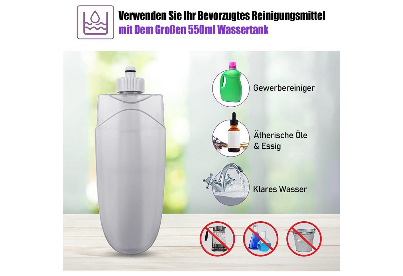 HUGERSTONE Sprühwischer Wischmopp mit 550ml Wassertank, Bodenwischer mit Sprühfunktion, Grau (360 Grad Rotierender Wischmopp für alle Böden) Nass und Trockenwis – Bild 5 von 5