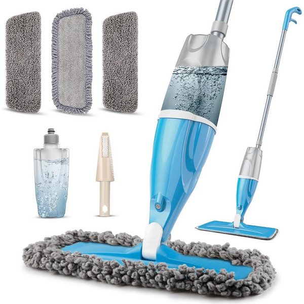 HUGERSTONE Sprühwischer Wischmopp Set mit 440ml Wassertank, Bodenwischer mit Sprühfunktion (mit 3 Waschbaren Mikrofaser Pads) Nass und Trockenwischer, 360 Grad 