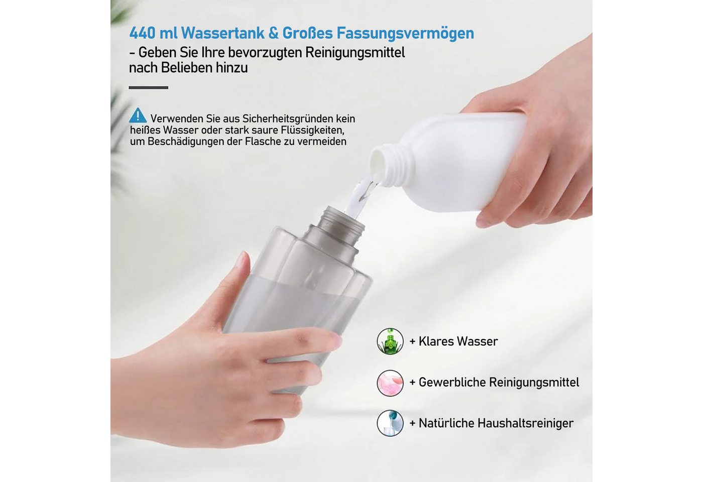 HUGERSTONE Sprühwischer Wischmopp Set mit 440ml Wassertank, Bodenwischer mit Sprühfunktion (mit 3 Waschbaren Mikrofaser Pads) Nass und Trockenwischer, 360 Grad  – Bild 3 von 5