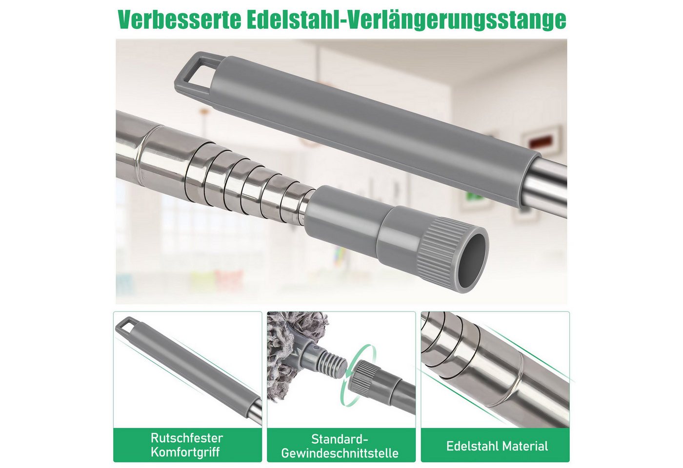 HUGERSTONE Staubwedel Staubwischer Mikrofaser mit Teleskopstiel, Ausziehbar bis zu 254 cm (1-St, Waschbar Staubwedel), für Reinigung hoher Decken, Deckenventila – Bild 2 von 5