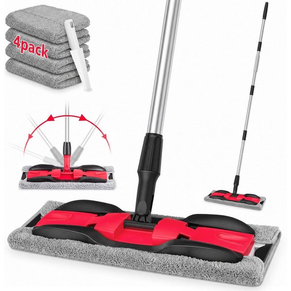 HUGERSTONE Wischmopp Bodenwischer Set mit 150cm langem Teleskopstiel und 4 Mikrofaser-Pads, (360 Grad Drehbar Wischmopp Set), mit Nass und Trocken Wischmop Ersa