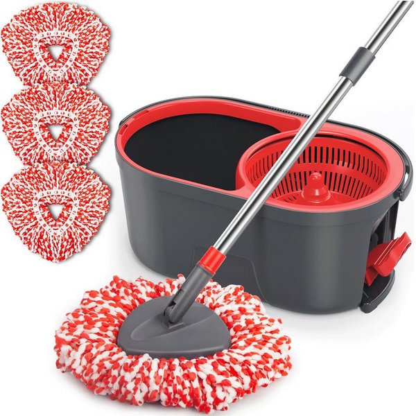 HUGERSTONE Wischmopp-Set mit 3 Mikrofaser Moppköpfe und Putzeimer mit Pedal-Powerschleuder, (Bodenwischer Set mit 180° Drehbarer Kopf und Teleskopstiel), bis zu