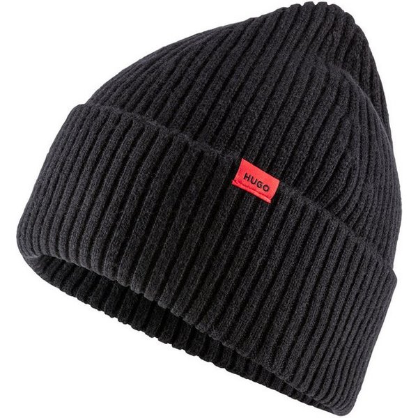 HUGO Beanie Xola mit Labelaufnäher, reine Wolle, unisex
