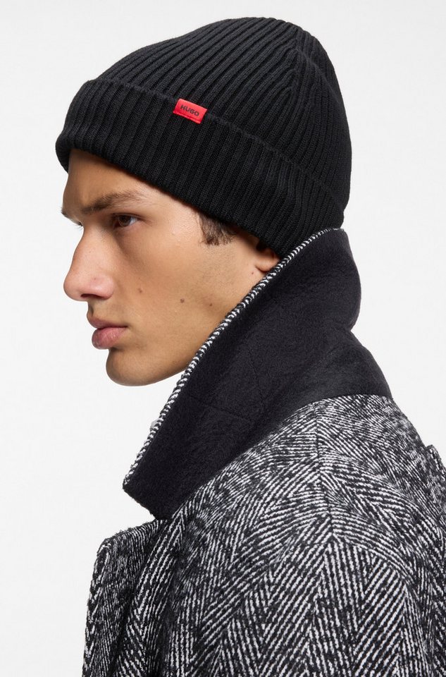 HUGO Beanie Xola mit Labelaufnäher, reine Wolle, unisex – Bild 2 von 5