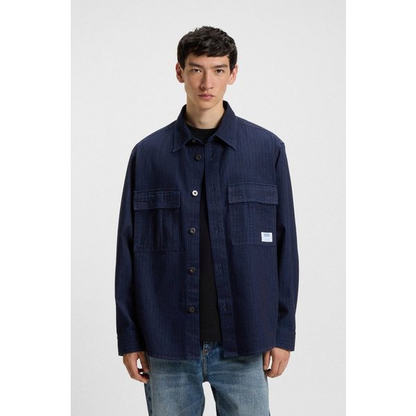 HUGO Langarmhemd Ebargo Kentkragen, oversize fit, Denim-Optik