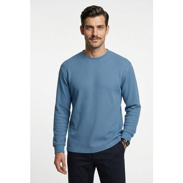 HUGO Langarmshirt Nuwolo Rundhalsausschnitt, lässig geschnitten, Logo-Badge