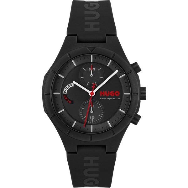 HUGO Multifunktionsuhr #LIT MULTI 1530402, Quarzuhr, Armbanduhr, Herrenuhr, Silikonarmband, analog