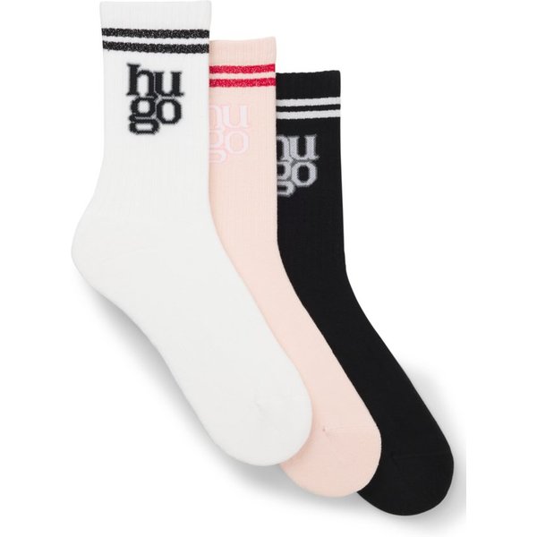 HUGO Socken (Packung, 3-Paar) Logo mit Used-Look, Rippstrick, Verstärkter Fersen- und Zehenbereich