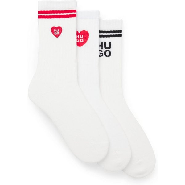 HUGO Socken (Packung, 3-Paar) verstärkte Fersen- und Zehenpartie, gerippte Details