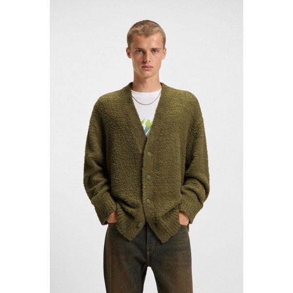 HUGO Strickjacke Sonou V-Ausschnitt, Oversized fit, Bouclé-Strick