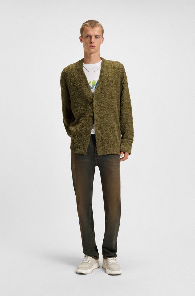HUGO Strickjacke Sonou V-Ausschnitt, Oversized fit, Bouclé-Strick – Bild 3 von 5