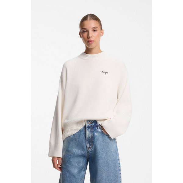 HUGO Strickpullover Shenny mit Stehkragen, Oversize Fit, Stickerei