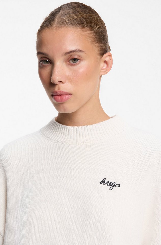 HUGO Strickpullover Shenny mit Stehkragen, Oversize Fit, Stickerei – Bild 3 von 5