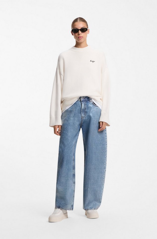 HUGO Strickpullover Shenny mit Stehkragen, Oversize Fit, Stickerei – Bild 5 von 5