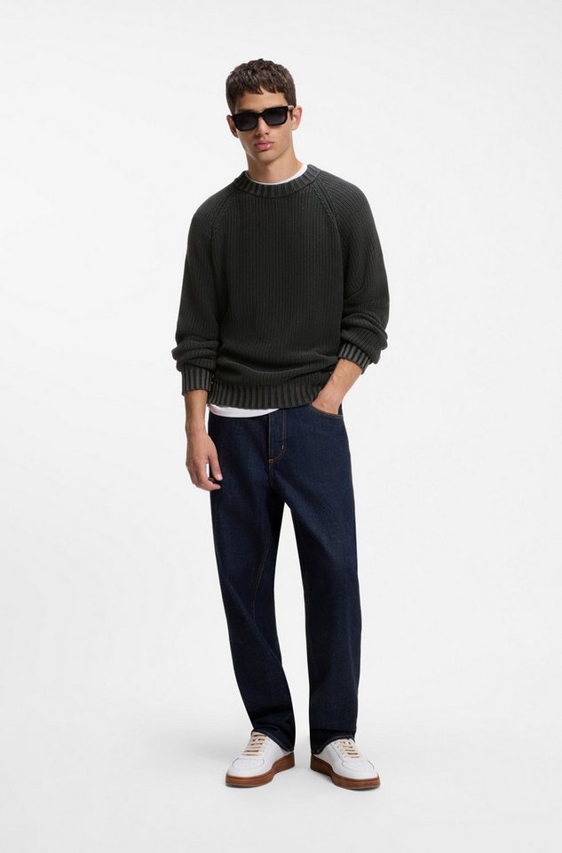 HUGO Strickpullover Sondye Strukturierter Rippenstrick aus reiner Baumwolle, Relaxed Fit – Bild 3 von 5