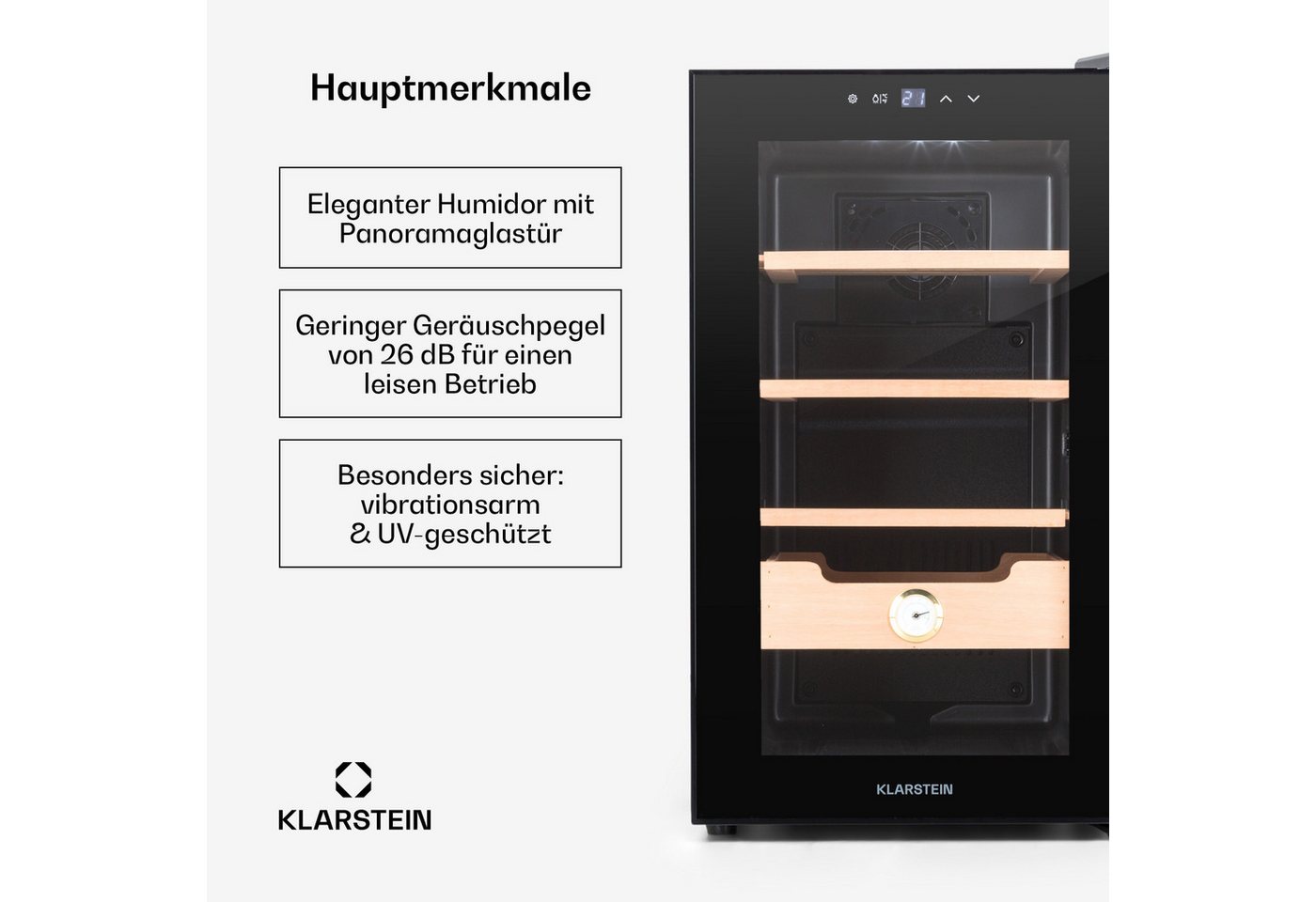 Klarstein Humidor Klarstein El Presidente 48 Zigarren-Humidor, Humidor Zigarre Humidor Befeuchter elektrisch Humidor Schrank – Bild 3 von 5
