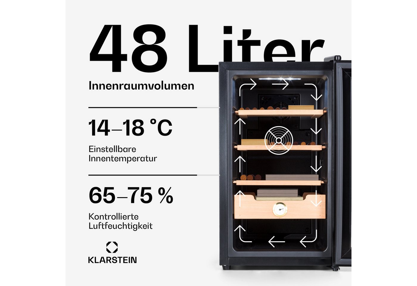 Klarstein Humidor Klarstein El Presidente 48 Zigarren-Humidor, Humidor Zigarre Humidor Befeuchter elektrisch Humidor Schrank – Bild 4 von 5