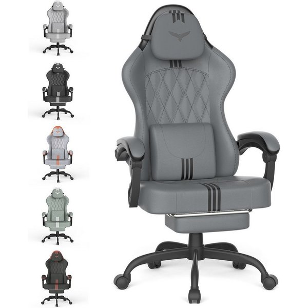 Huracan Gaming-Stuhl Gaming Chair mit Massagefunktion Kopfstütze & Fußstütze, (Gamer Stuhl,Gaming Sessel), Verstellbare Rückenlehne 90-135°,Höhenverstellbar