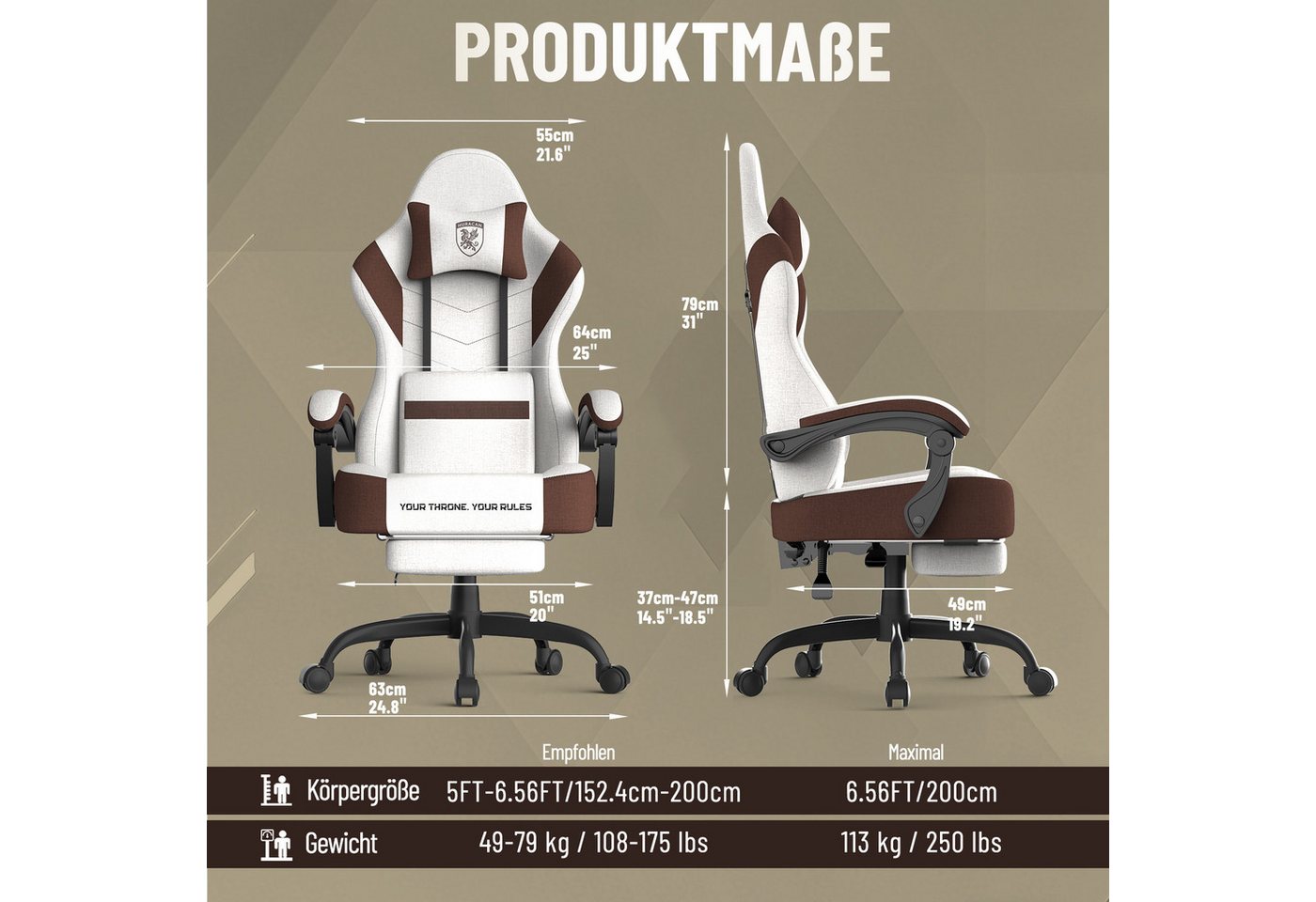 Huracan Gaming-Stuhl PC Stuhl,Gaming Sessel,mit Kopfstütze,Lumbarstütze,Fußstütze (Ergonomischer Gaming-Stuhl,90°–135° Neigung), 360° Drehbarer,ergonomisch Game – Bild 2 von 5
