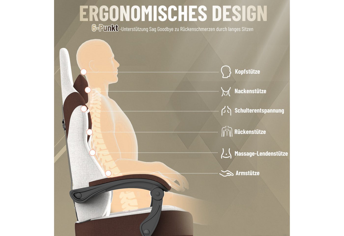 Huracan Gaming-Stuhl PC Stuhl,Gaming Sessel,mit Kopfstütze,Lumbarstütze,Fußstütze (Ergonomischer Gaming-Stuhl,90°–135° Neigung), 360° Drehbarer,ergonomisch Game – Bild 5 von 5