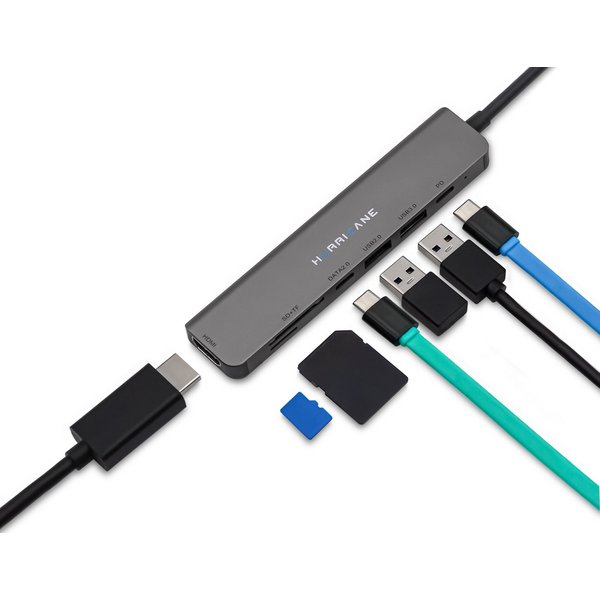 HURRICANE Laptop-Dockingstation Laptop-Dockingstation 7in1 USB-C HUB 4K HDMI 60W PD Port Kartenleser, für MacBook, Laptop, PC, Festplatte