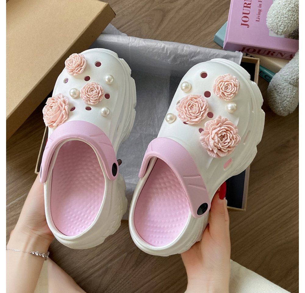 HUSK'SWARE Damen Clogs mit Blumen & Perlen Clog (Süßes Blumen-Design, Leicht & bequem) Weiches & flexibles EVA-Material Rutschfeste Sohle – Bild 4 von 5