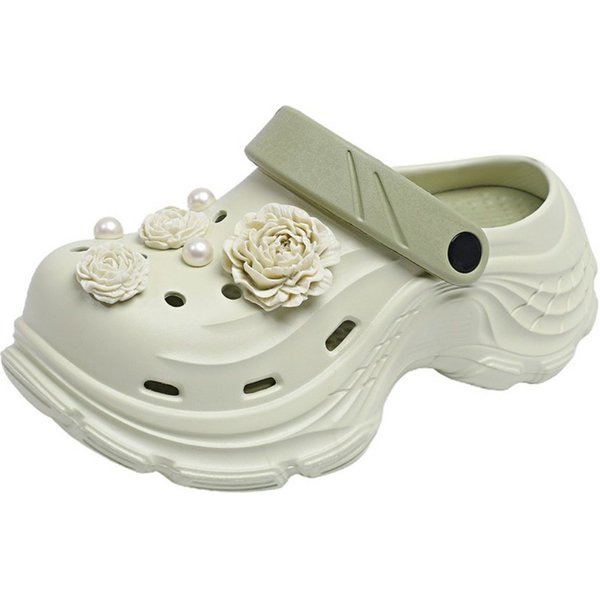 HUSK'SWARE Damen Clogs mit Blumen & Perlen Clog (Süßes Blumen-Design, Leicht & bequem) Weiches & flexibles EVA-Material Rutschfeste Sohle