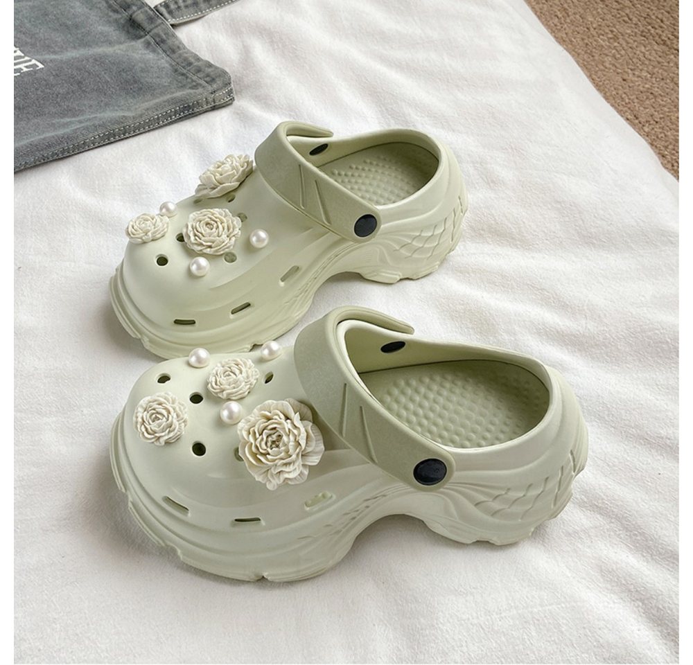 HUSK'SWARE Damen Clogs mit Blumen & Perlen Clog (Süßes Blumen-Design, Leicht & bequem) Weiches & flexibles EVA-Material Rutschfeste Sohle – Bild 2 von 5