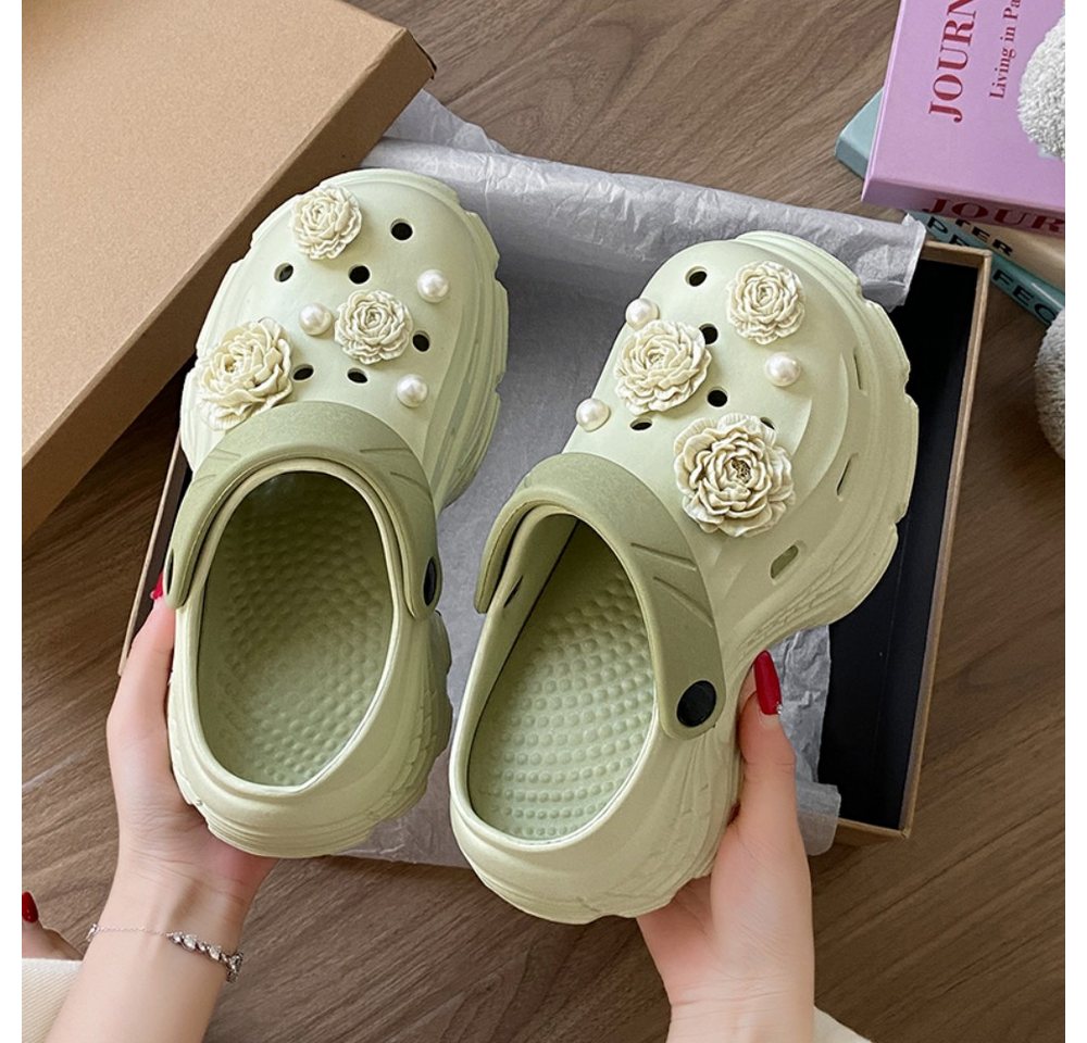 HUSK'SWARE Damen Clogs mit Blumen & Perlen Clog (Süßes Blumen-Design, Leicht & bequem) Weiches & flexibles EVA-Material Rutschfeste Sohle – Bild 4 von 5