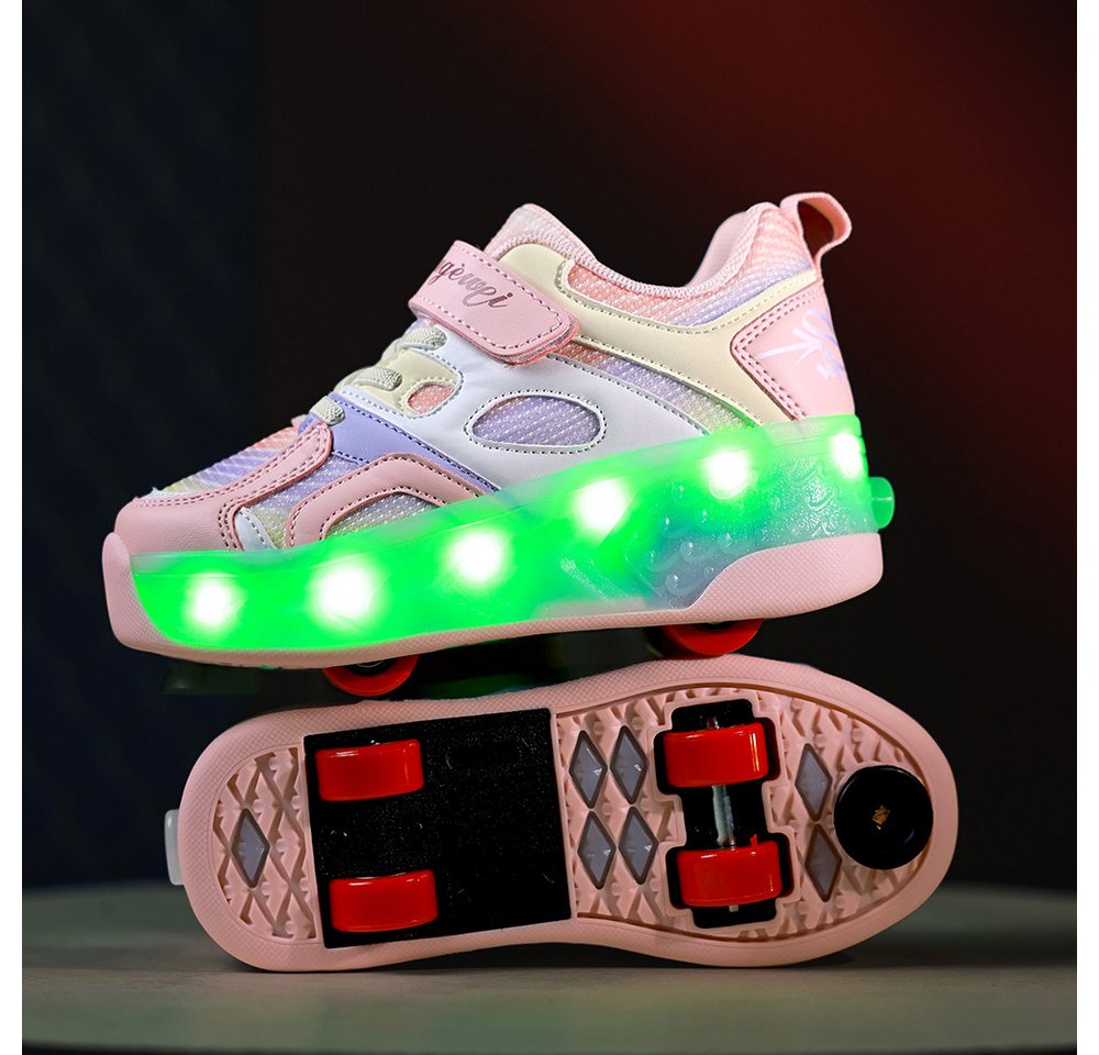 HUSK'SWARE Rollschuhe 4 Rollen mit Bremse & Auto-Knopf, Farbwechsel-Leuchte, (LED-Beleuchtung mit Farbwechsel – Cool & Auffällig), Verstellbarer Klettverschluss – Bild 4 von 5
