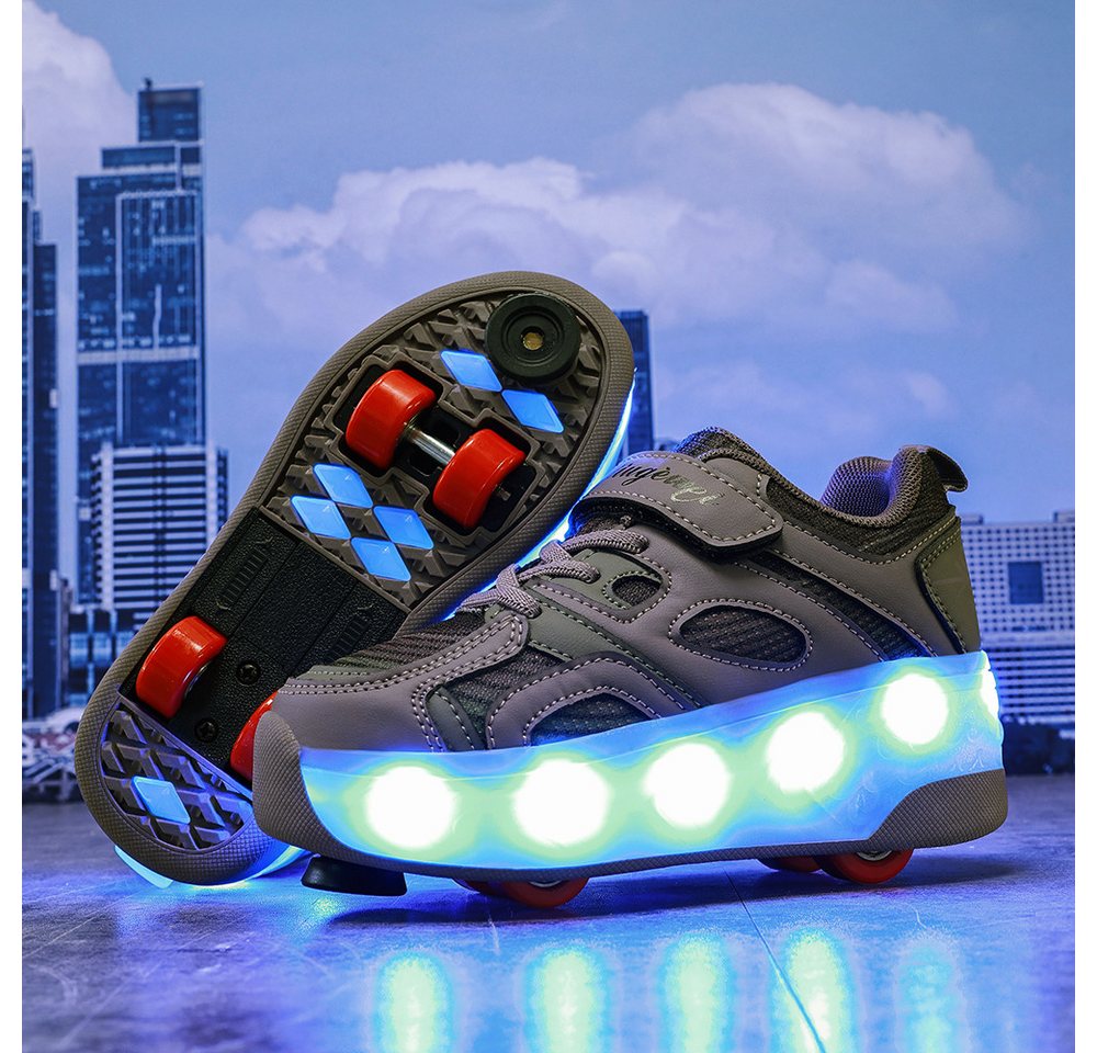 HUSK'SWARE Rollschuhe 4 Rollen mit Bremse & Auto-Knopf, Farbwechsel-Leuchte, (LED-Beleuchtung mit Farbwechsel – Cool & Auffällig), Verstellbarer Klettverschluss – Bild 2 von 5