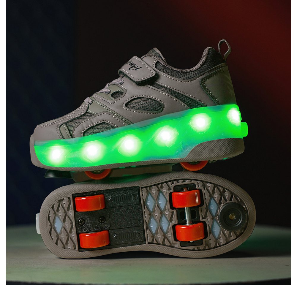 HUSK'SWARE Rollschuhe 4 Rollen mit Bremse & Auto-Knopf, Farbwechsel-Leuchte, (LED-Beleuchtung mit Farbwechsel – Cool & Auffällig), Verstellbarer Klettverschluss – Bild 5 von 5