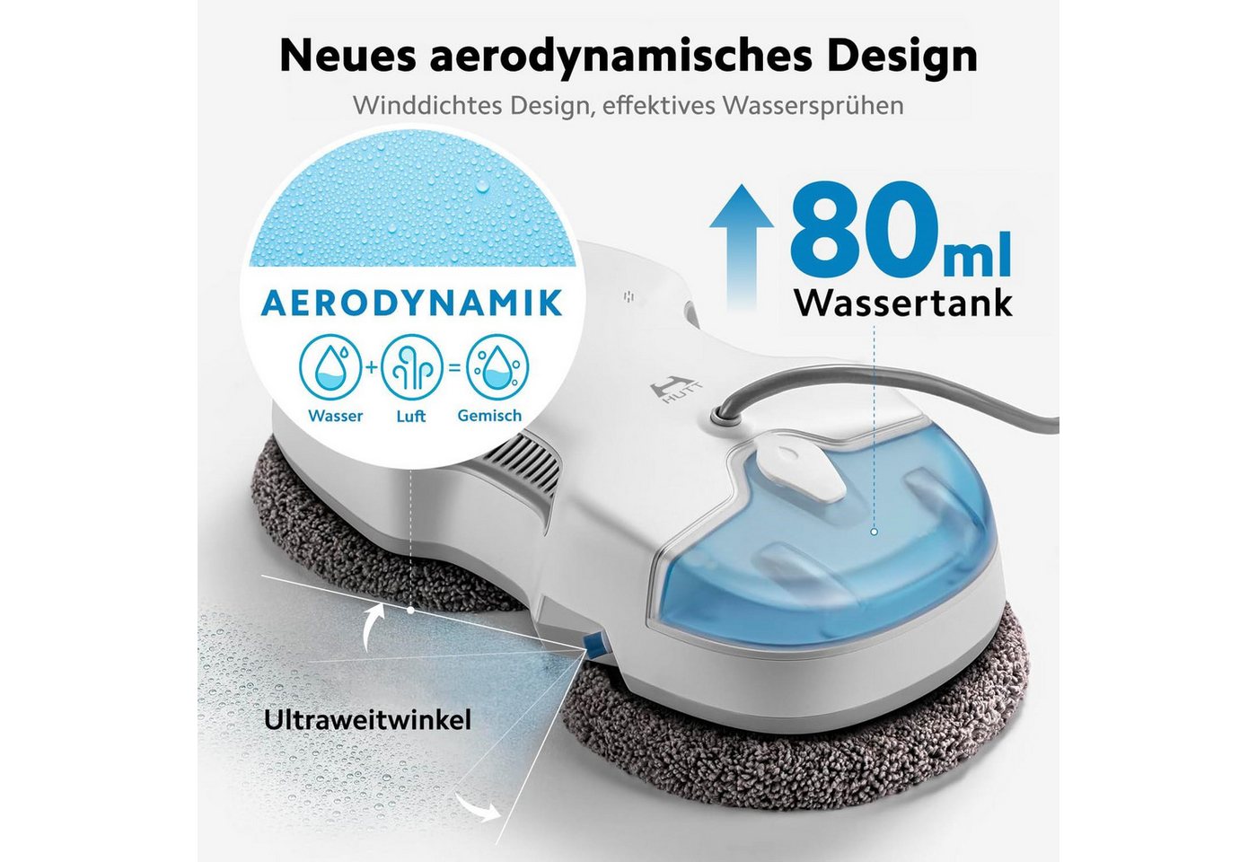 HUTT Fensterputzroboter S7 Fensterputzroboter mit Sprühfunktion, 80ml tank, HUTTHINK 5.0, mit Sprühfunktion, 5500Pa,HUTTHINK 5.0 Intelligente Frequenzsteuerung – Bild 3 von 5