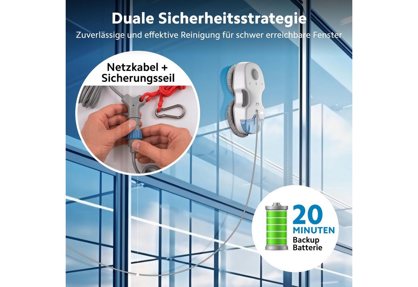 HUTT Fensterputzroboter S7 Fensterputzroboter mit Sprühfunktion, 80ml tank, HUTTHINK 5.0, mit Sprühfunktion, 5500Pa,HUTTHINK 5.0 Intelligente Frequenzsteuerung – Bild 5 von 5