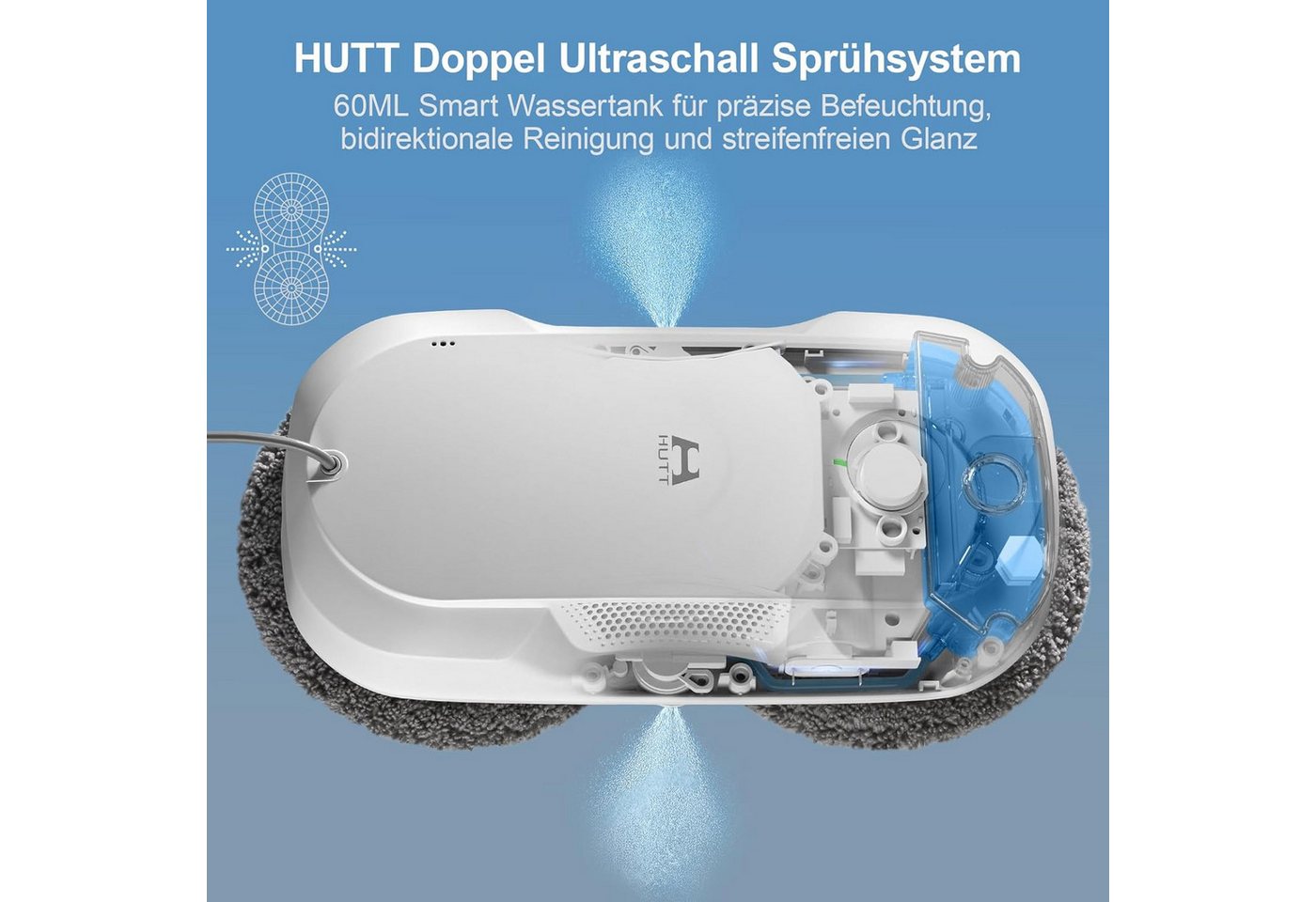 HUTT Fenstersauger Fensterputzroboter mit Sprühfunktion, Fensterputzer mit 80ML Tank, mit Wassertank und Sprühfunktion – Bild 2 von 5