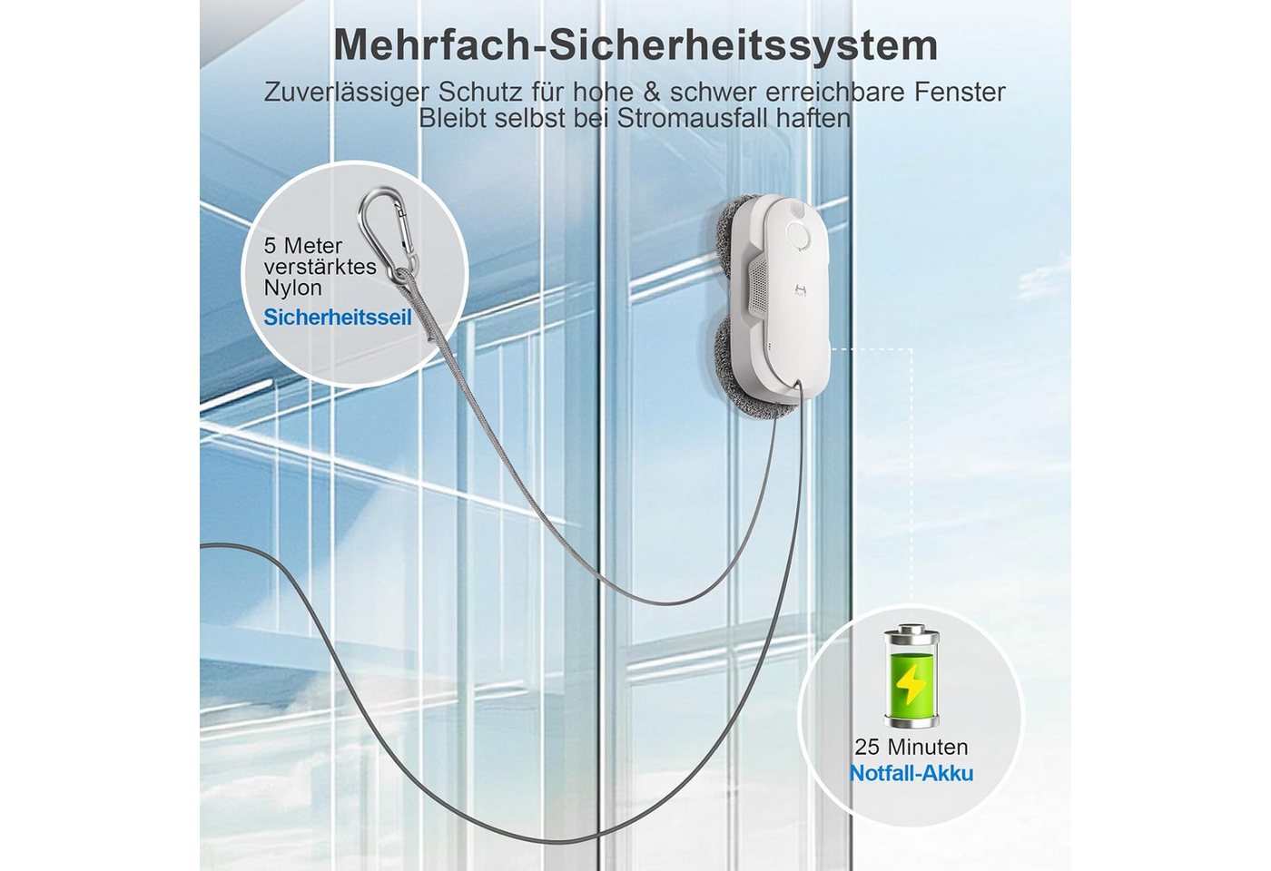 HUTT Fenstersauger Fensterputzroboter mit Sprühfunktion, Fensterputzer mit 80ML Tank, mit Wassertank und Sprühfunktion – Bild 5 von 5