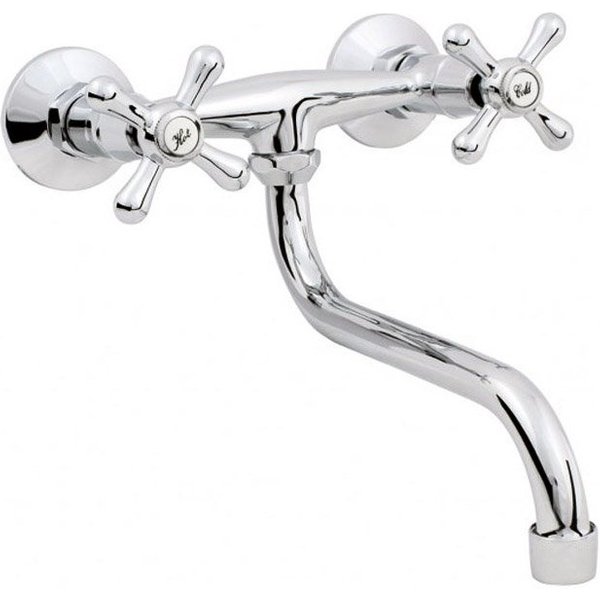 Hydroland Spültischarmatur Retro Zweigriffmischer Spültisch- / Waschtischarmatur für Wandmontage Chrom