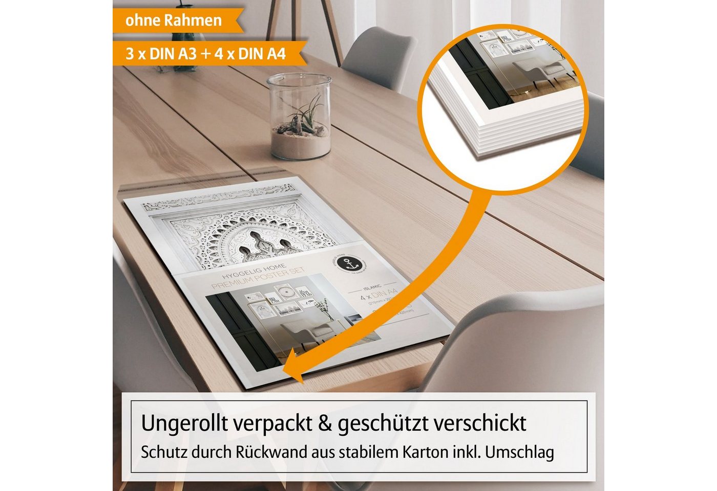 Hyggelig Home Poster Moschee, Premium Poster Set OHNE & MIT Rahmen - 7 Wandbilder Bismillah, Arabic (Set, 7 St), Collage Alhamdulillah Qualitätsdruck dickes Pap – Bild 5 von 5