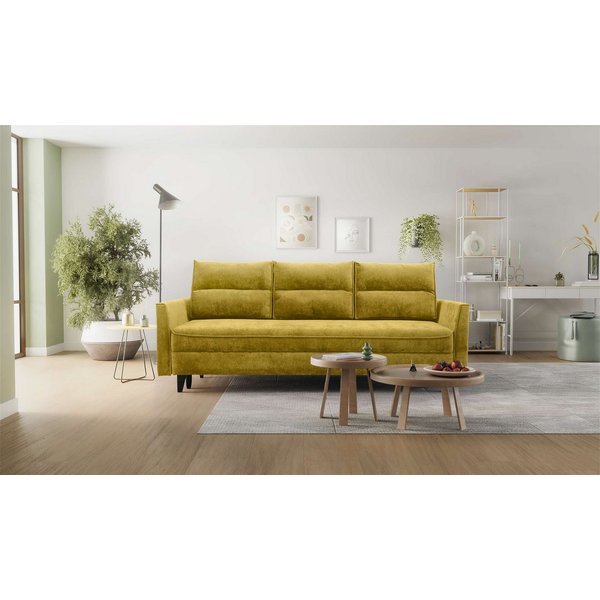 Hygger Möbelhaus Schlafsofa Loki mit Bettkasten im exklusiven Chenille-Stoff Priority, Liegefläche 145 × 202 cm, Taschenfederkern, massive Buchenholzfüße (13 cm