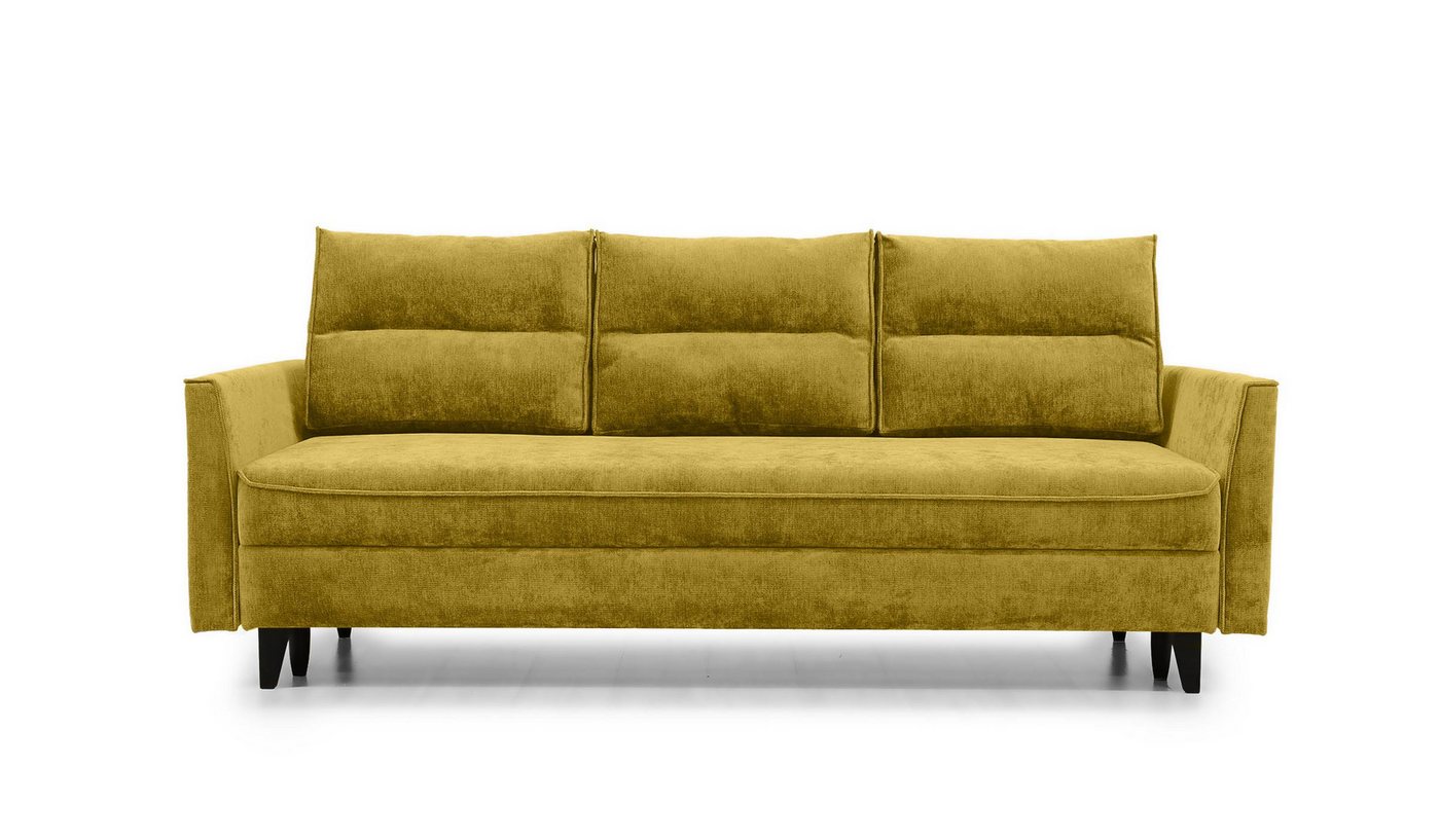 Hygger Möbelhaus Schlafsofa Loki mit Bettkasten im exklusiven Chenille-Stoff Priority, Liegefläche 145 × 202 cm, Taschenfederkern, massive Buchenholzfüße (13 cm – Bild 2 von 5