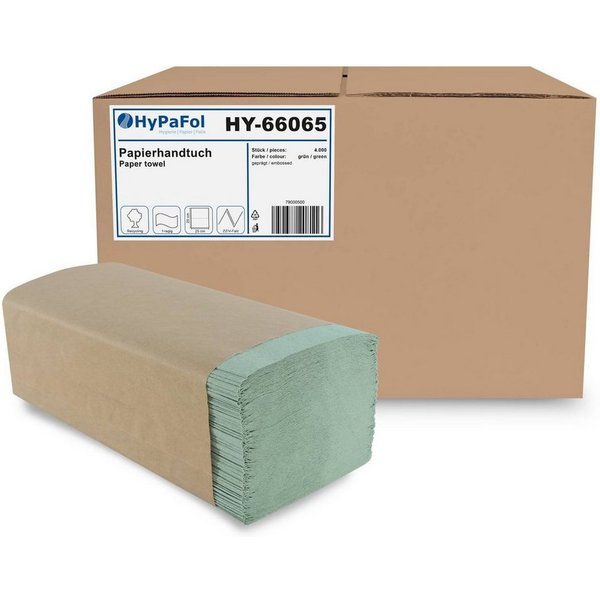 Hypafol Papierhandtuch 1-lagig, recycling grün, 25x20 cm, ZZ/V Falz, 4.000 Blatt