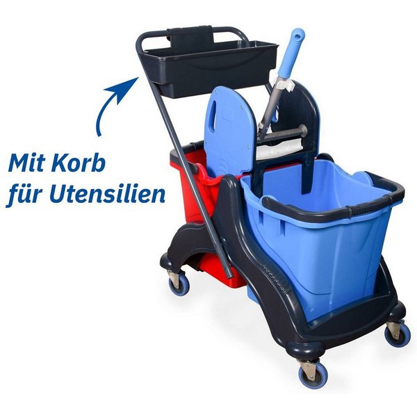 Hypafol Putzwagen, (SET, 2x Eimer, Mopp-Presse, 3x Wisch-Möppe, Mikrofasertücher, Kehrgarnitur)