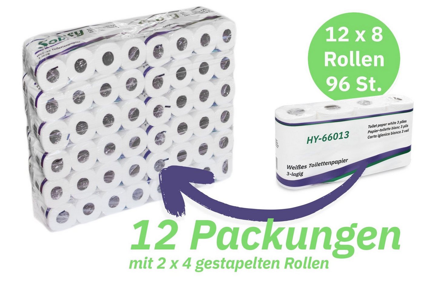 Hypafol Toilettenpapier 3-lagig, 96 Rollen, 150 Blatt, motivgeprägt (96-St) – Bild 2 von 5