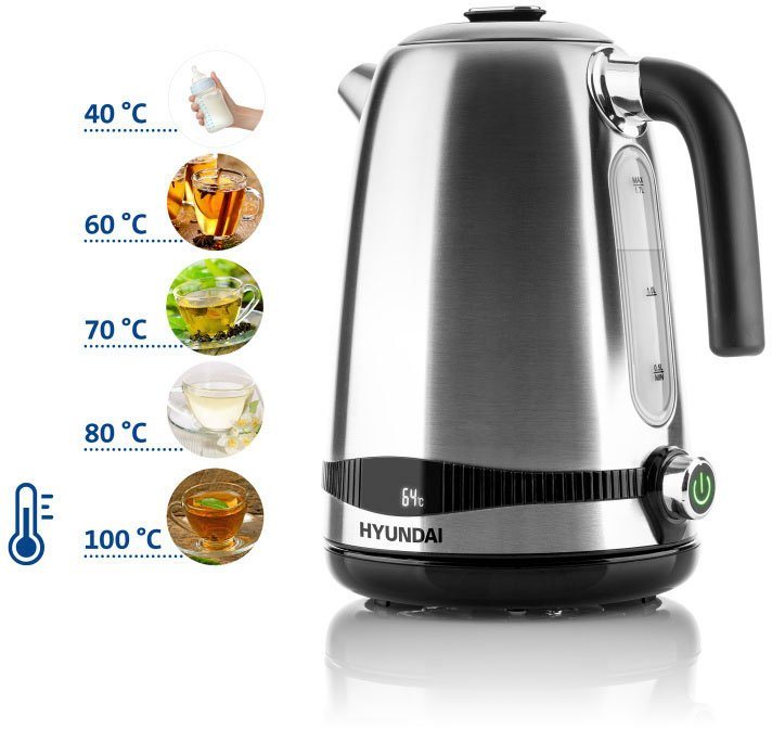 Hyundai Wasserkocher VK770, 1,7 l, 2200 W, LED, Temperatureinstellung 40-100°C, KEEP WARM-Funktion bis 120 Min. – Bild 2 von 5