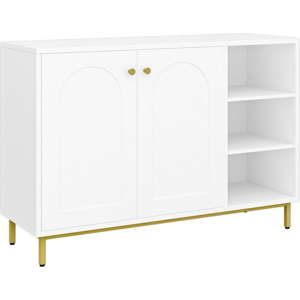 HZUANERI Badkommode Badezimmerschrank, Waschtischunterschrank, Küchenschrank, mit 3 offenem Fach, 2 Türen, verstellbarem Regal, Weiß