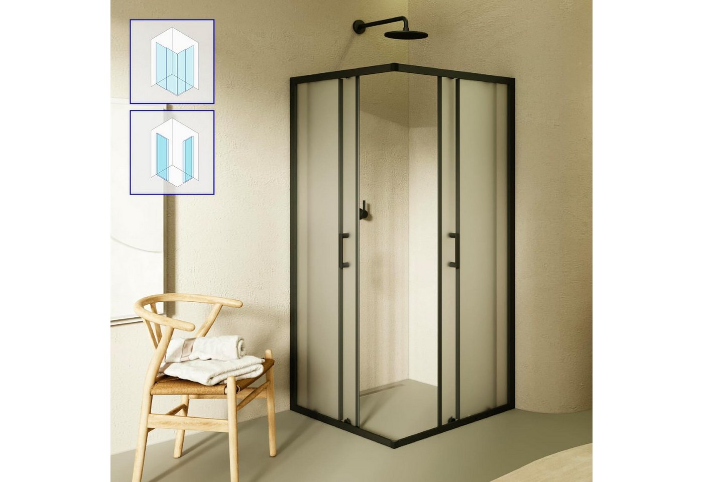 i-flair Eckdusche Schiebetür Duschkabine DANIELLE aus satiniertem 6 mm ESG, BxT: 95x95 cm, Einscheibensicherheitsglas, ohne Duschtasse, mit hochwertigen Alumini – Bild 2 von 5