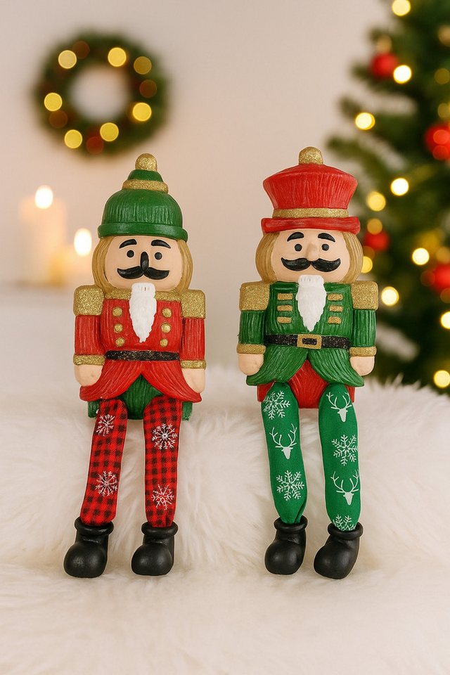 I.GE.A. Dekofigur Kantenhocker Nussknacker, 2er Set, Dekofigur Statue Deko Männchen Weihnachtsdeko – Bild 2 von 2