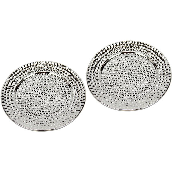 I.GE.A. Dekotablett Keramik-Schale rund (2 St), 2er Set Dekoschale silber Tablett Weihnachtsdeko Deko Advents-Tablett
